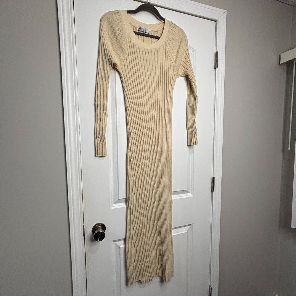Free People Beach Tan Ribbed Long Sleeve Maxi Dress Size XS